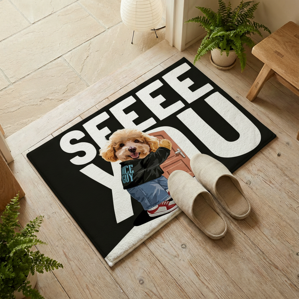 カスタムフワモコ部  玄関マット 長方形  【1頭デザイン】26114-5