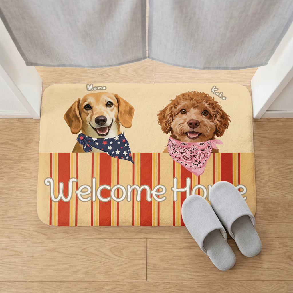 カスタムフワモコ部  玄関マット 長方形  【3頭デザイン】26112-4