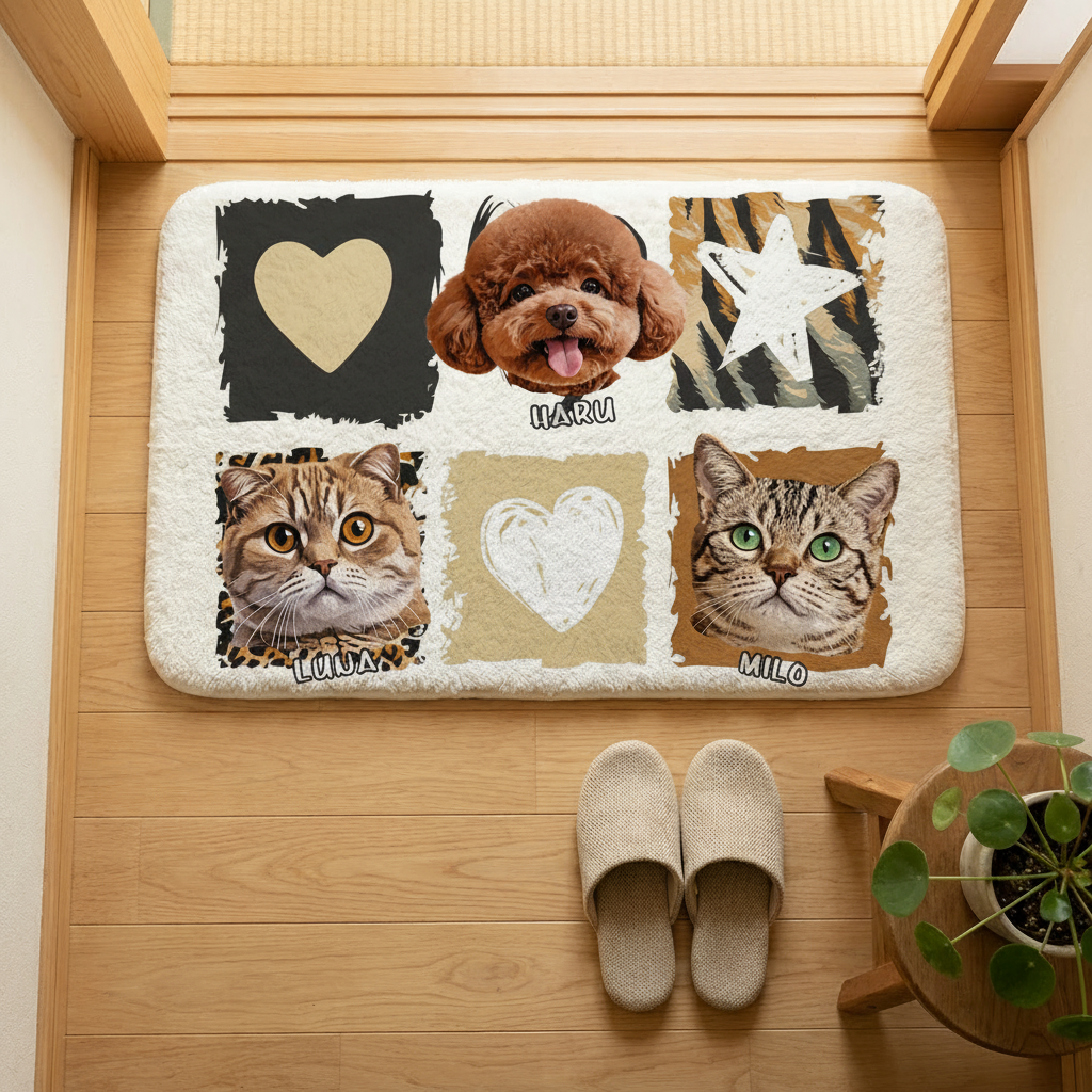 カスタムフワモコ部  玄関マット 長方形  【3頭デザイン】26112-2