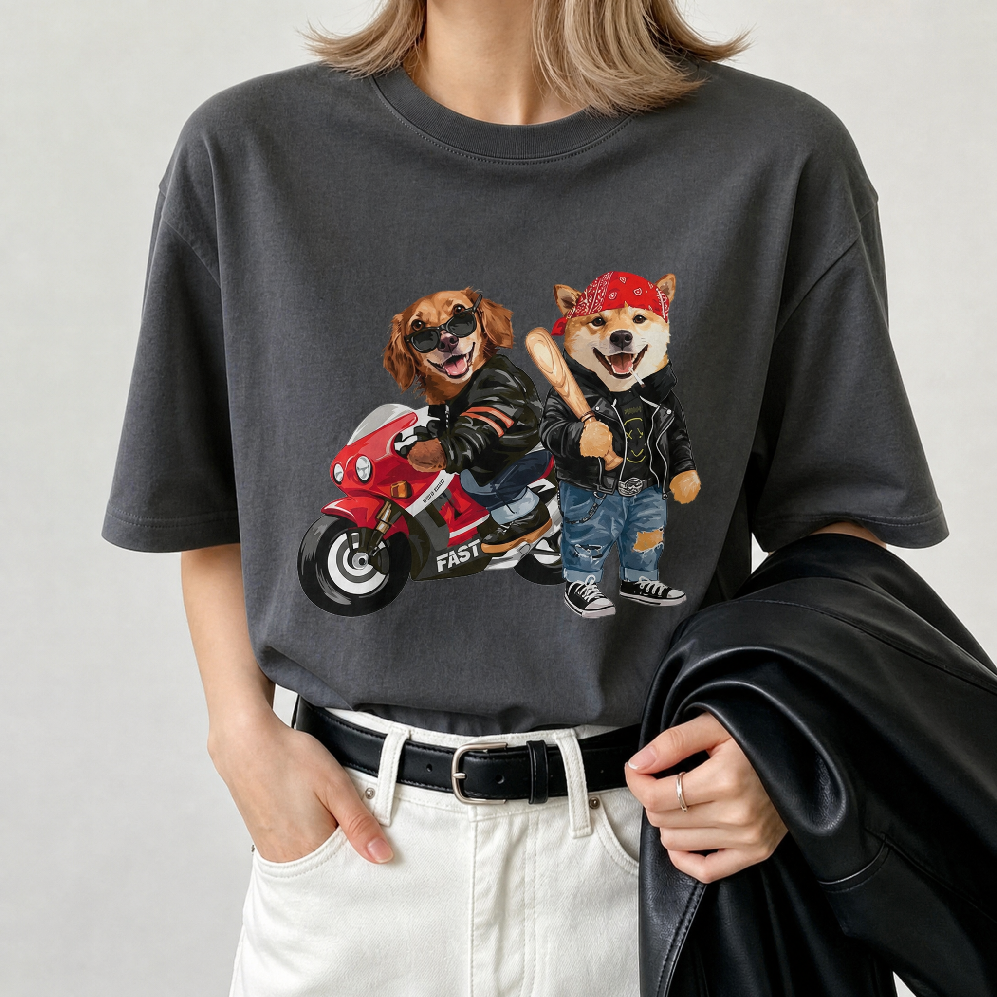 カスタムフワモコ部 アメリカンライダー プレミアムTシャツ  2頭デザイン 260520-6