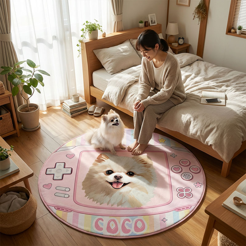 カスタムフワモコ部  ラグマット 円形  【1頭デザイン】26128-2