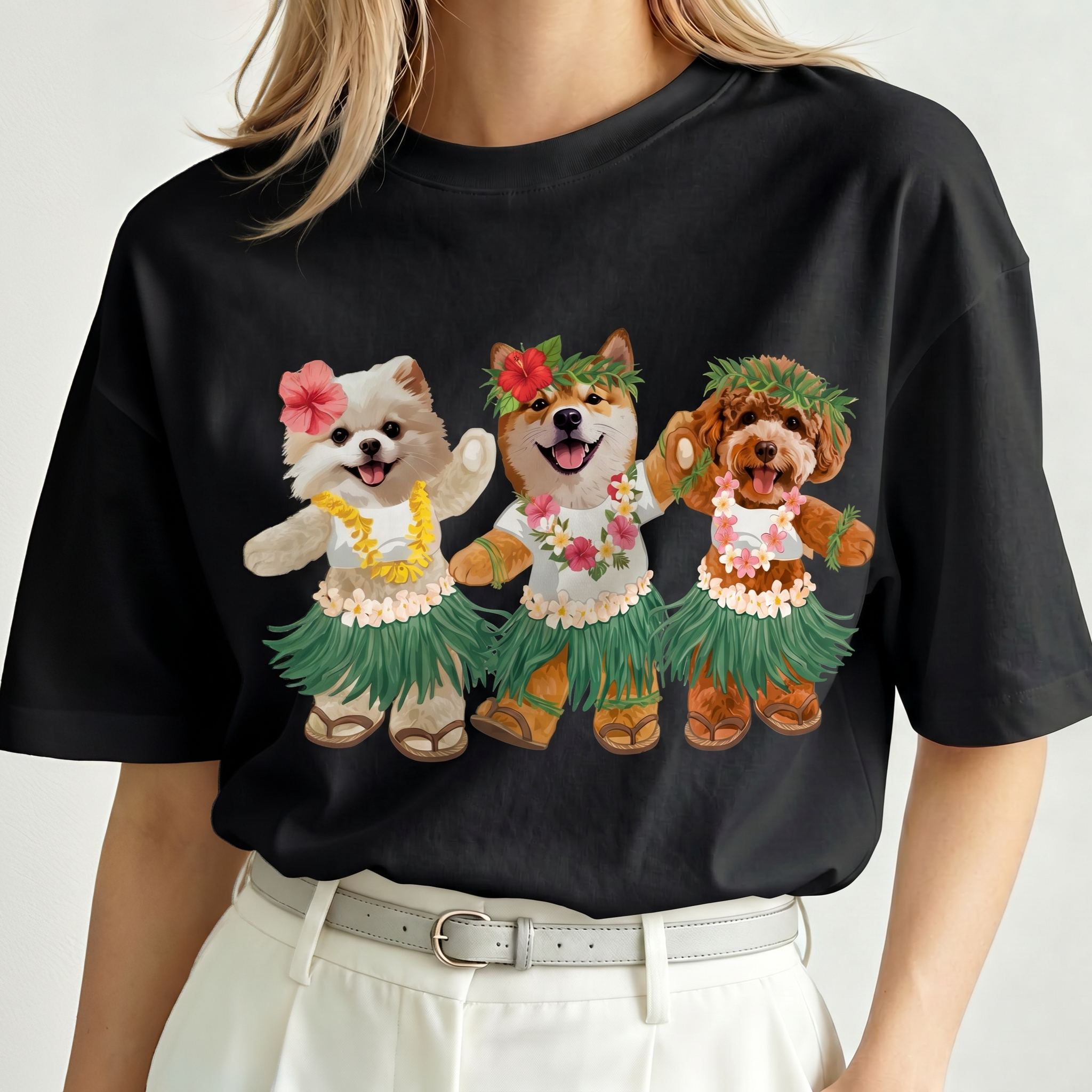 カスタムフワモコ部   Alohaわんこパーティー  プレミアムTシャツ  3頭デザイン 260610-3