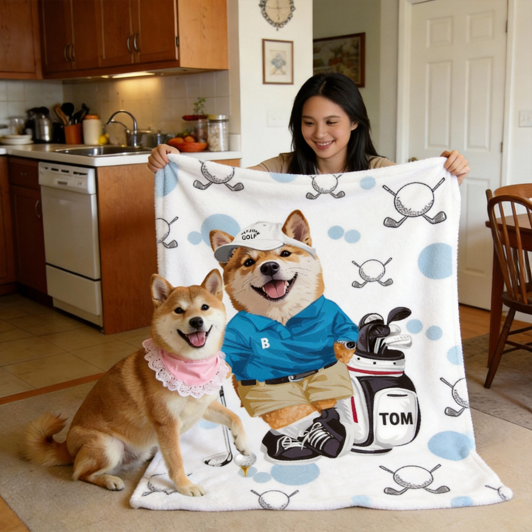 カスタムフワモコ部 毛布 ブランケット スワンネル3wayひざ掛け 【1頭デザイン】 1027-6