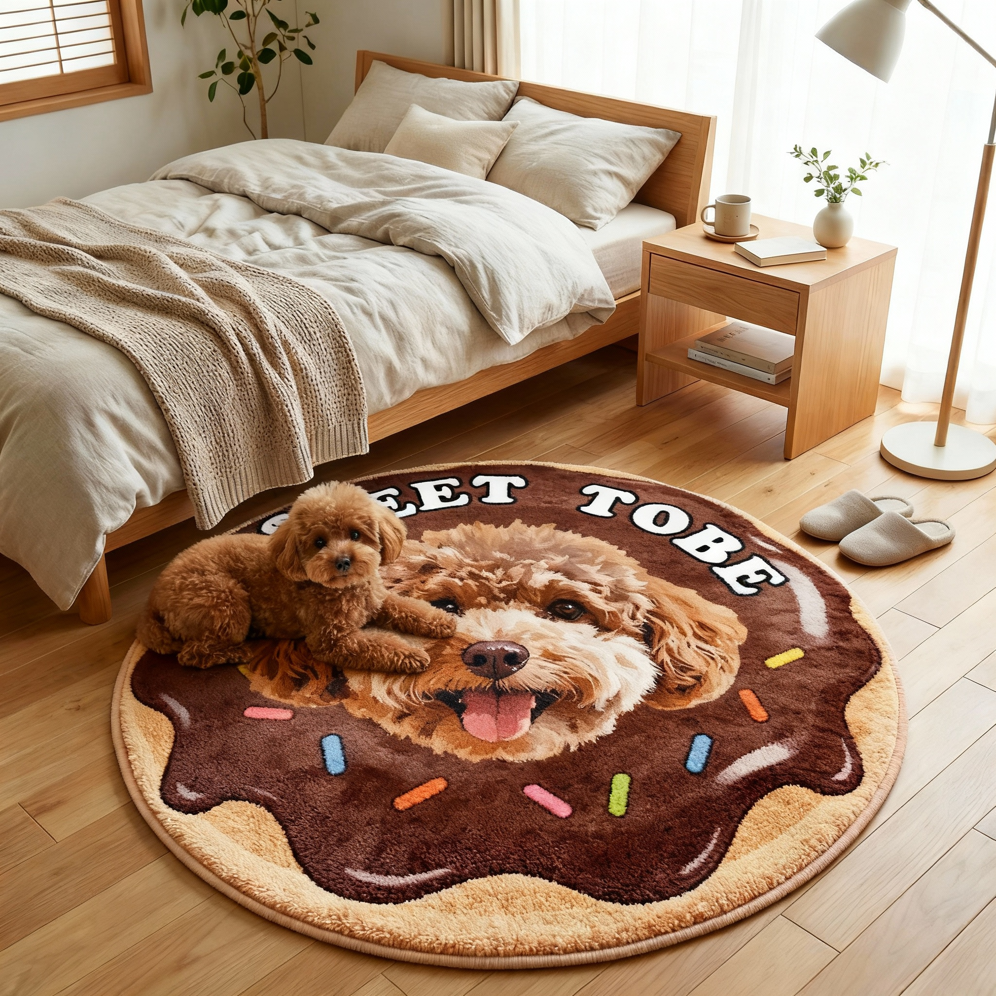 カスタムフワモコ部  ラグマット 円形  【1頭デザイン】26116-2