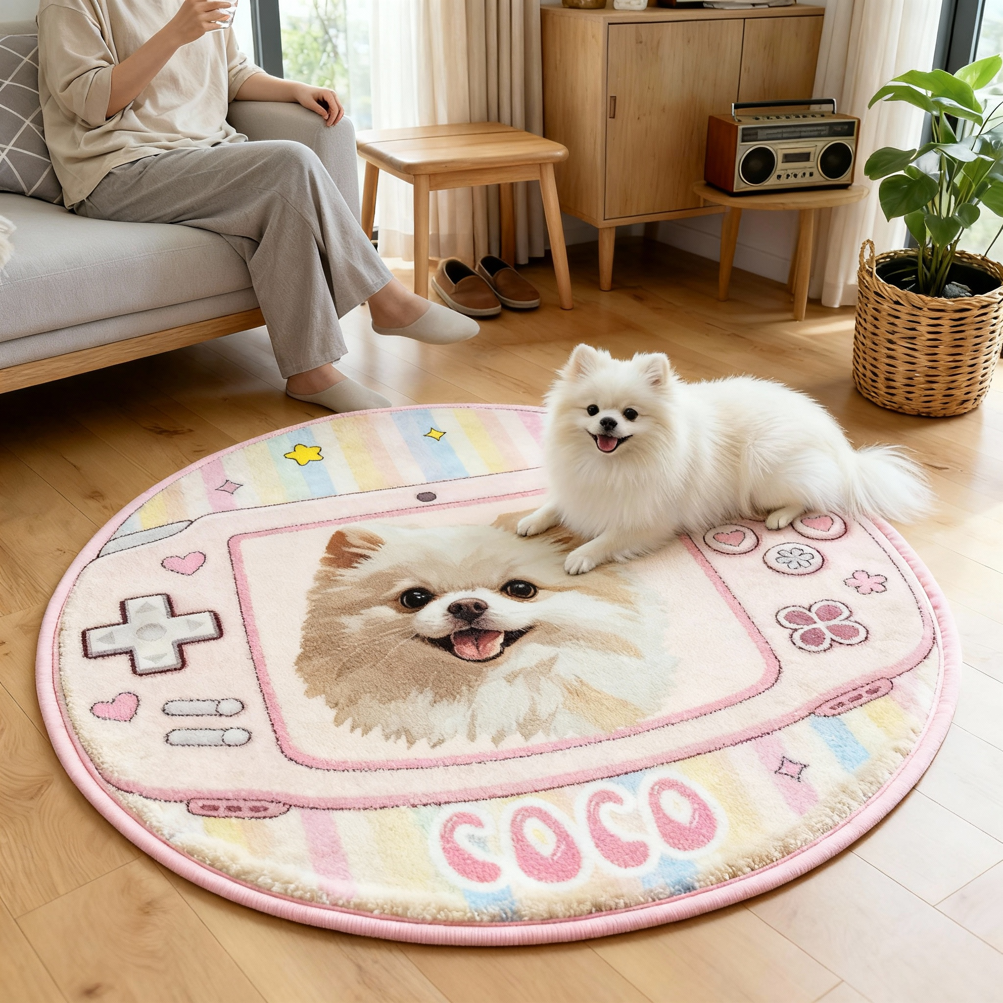 カスタムフワモコ部  ラグマット 円形  【1頭デザイン】26128-2