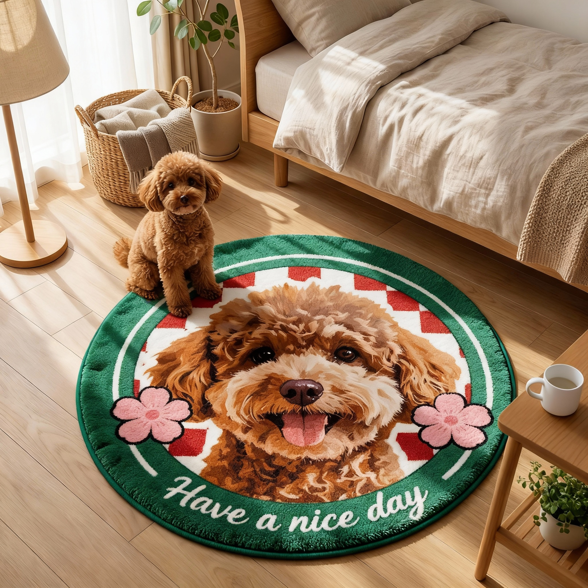 カスタムフワモコ部  ラグマット 円形  【1頭デザイン】26129-1