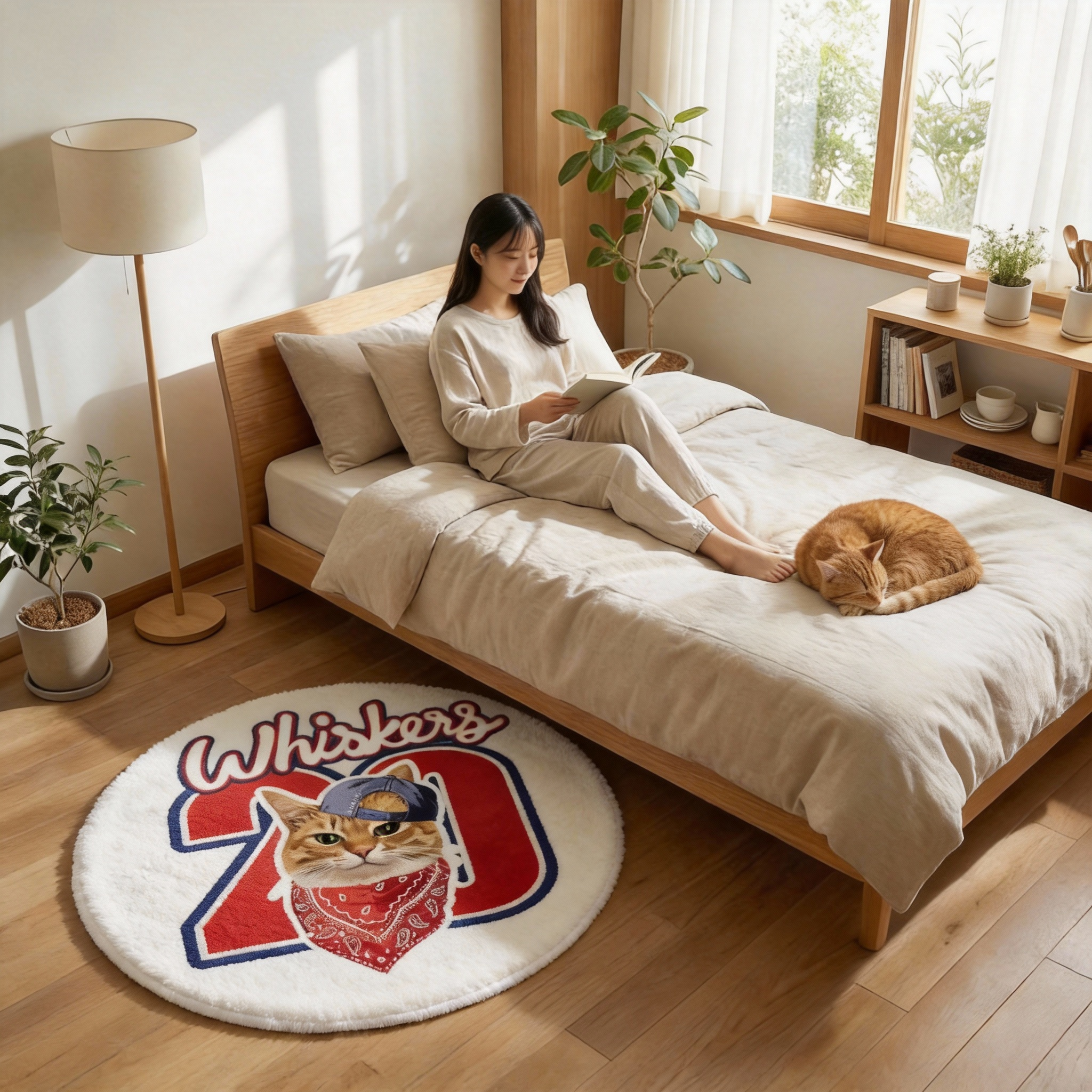 カスタムフワモコ部  ラグマット 円形  【1頭デザイン】26129-7