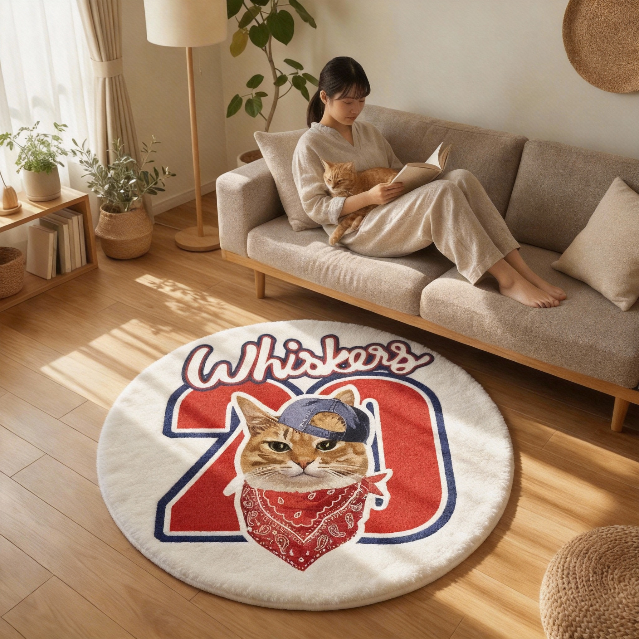 カスタムフワモコ部  ラグマット 円形  【1頭デザイン】26129-7