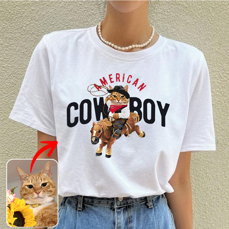 カスタムフワモコ部  プレミアムTシャツ Horseback Cowboy  1頭デザイン 0305-2-3
