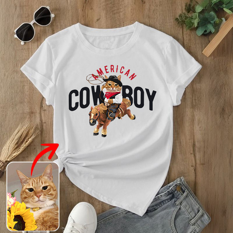 カスタムフワモコ部  プレミアムTシャツ Horseback Cowboy  1頭デザイン 0305-2-3