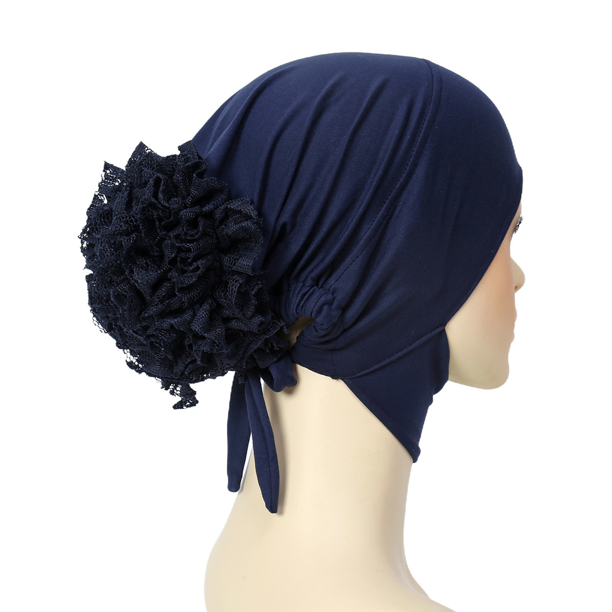 Inner Tudung Bunga Lace - Sanggul Bervolume & Terletak, Kain Dagu Memeri Untuk Kesan Muka Runcing