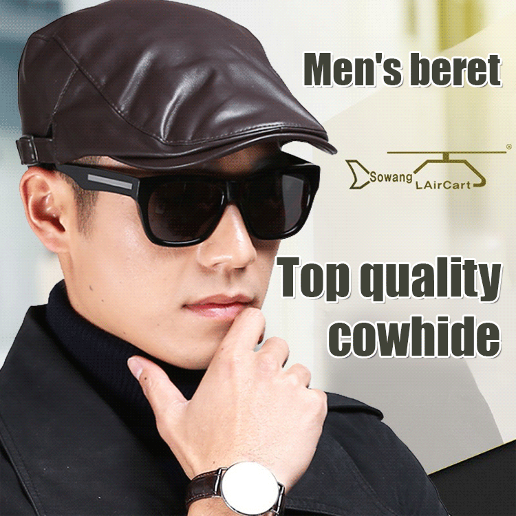 Men's Genuine Leather Beret Hat