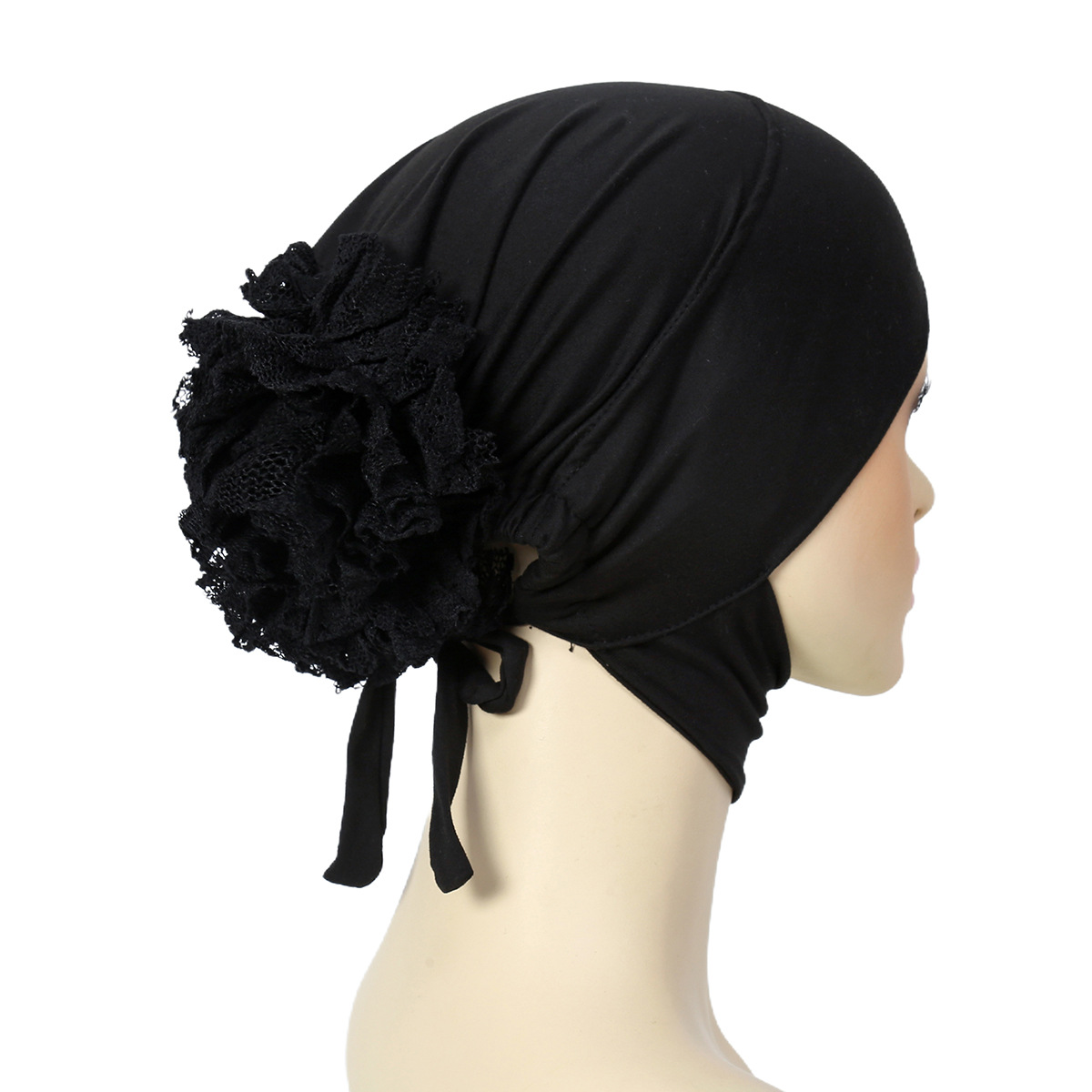 Inner Tudung Bunga Lace - Sanggul Bervolume & Terletak, Kain Dagu Memeri Untuk Kesan Muka Runcing