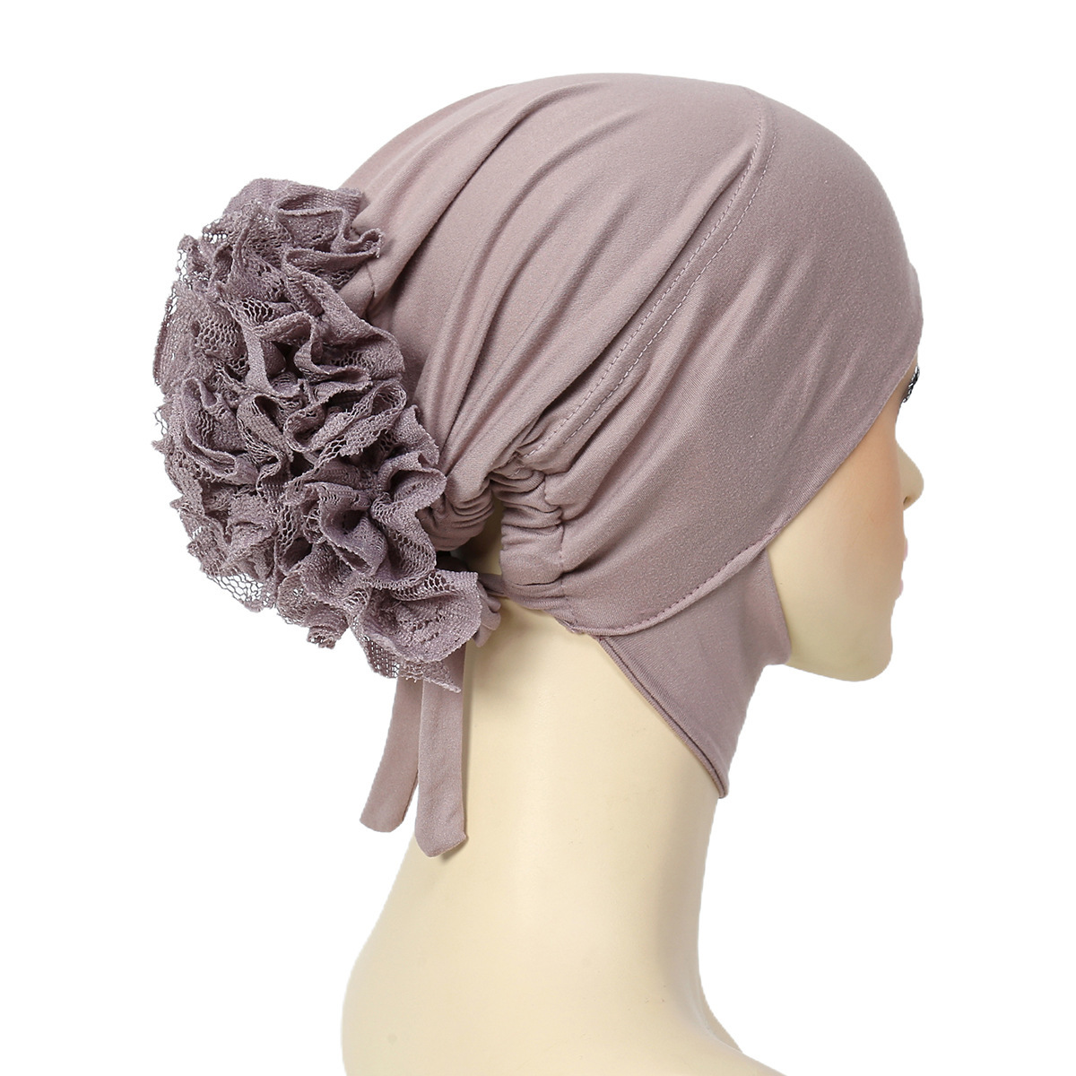 Inner Tudung Bunga Lace - Sanggul Bervolume & Terletak, Kain Dagu Memeri Untuk Kesan Muka Runcing
