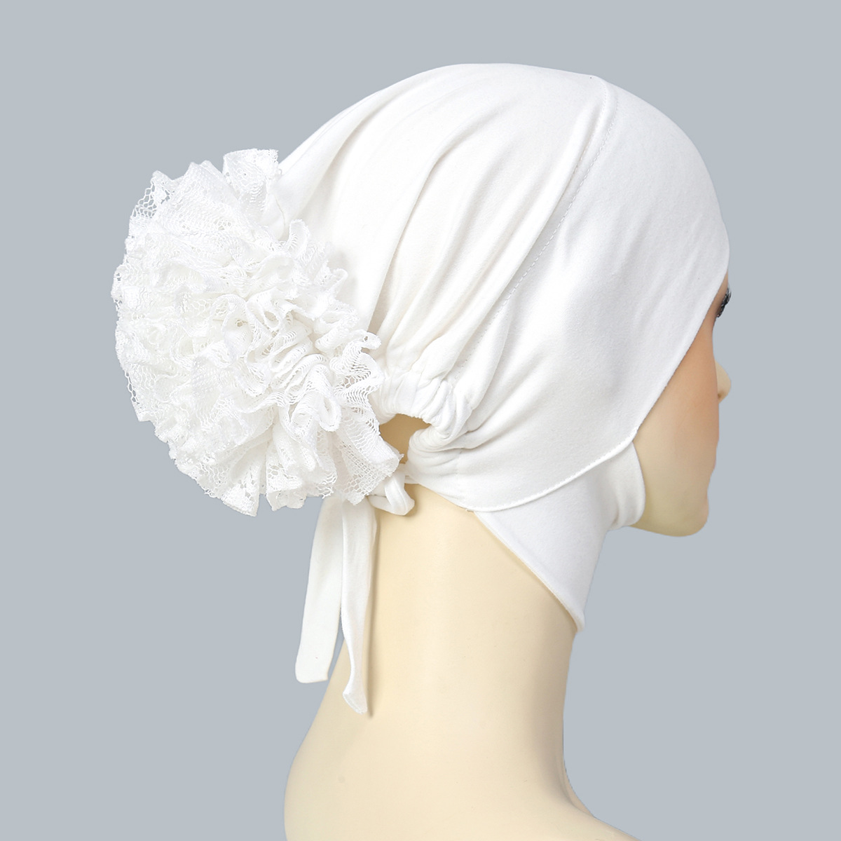 Inner Tudung Bunga Lace - Sanggul Bervolume & Terletak, Kain Dagu Memeri Untuk Kesan Muka Runcing