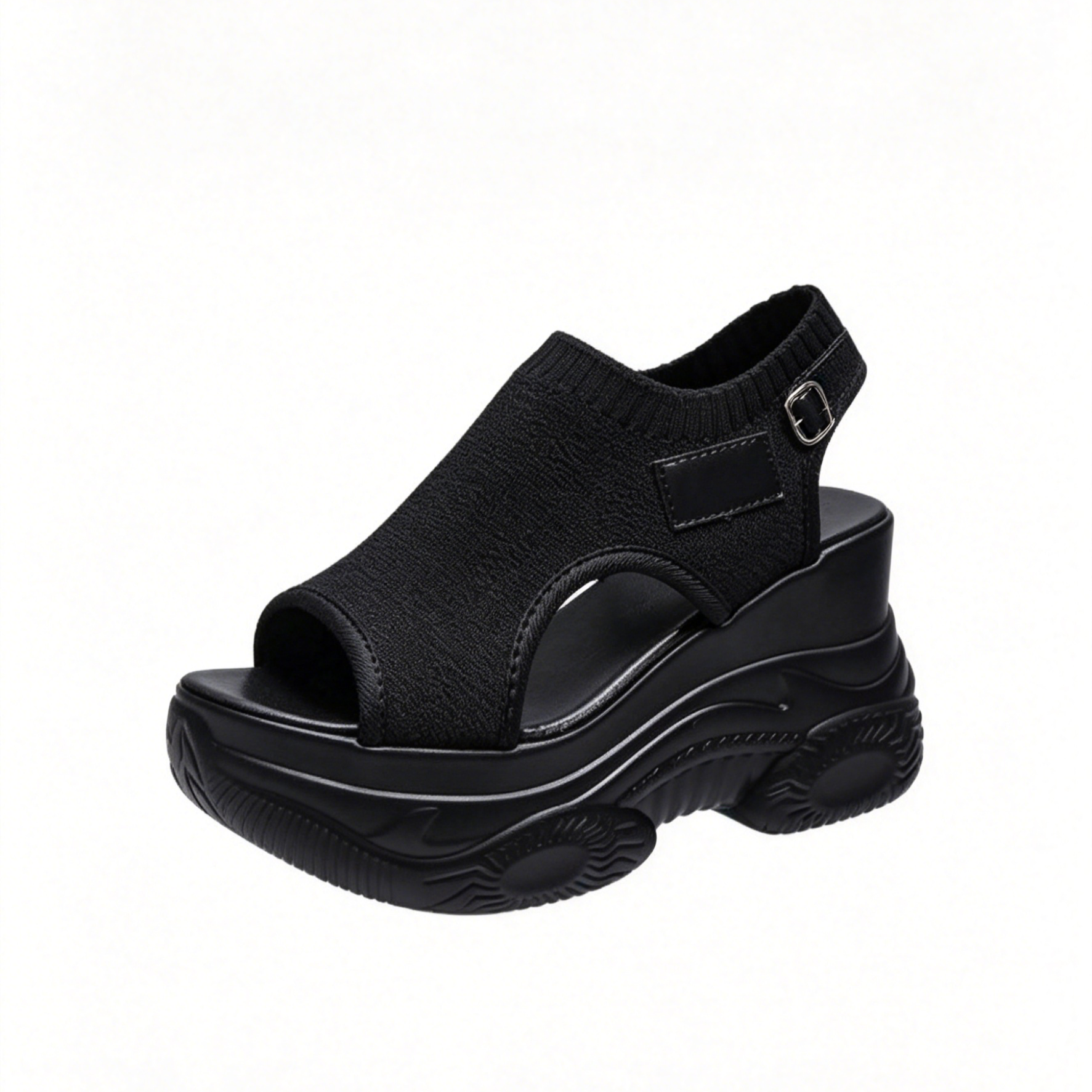 Peep Toe Wedge Platform Sandals | Invisible Height Increase | Breathable Fly-Knit Upper | Non-Slip Stable Walking Sandals
