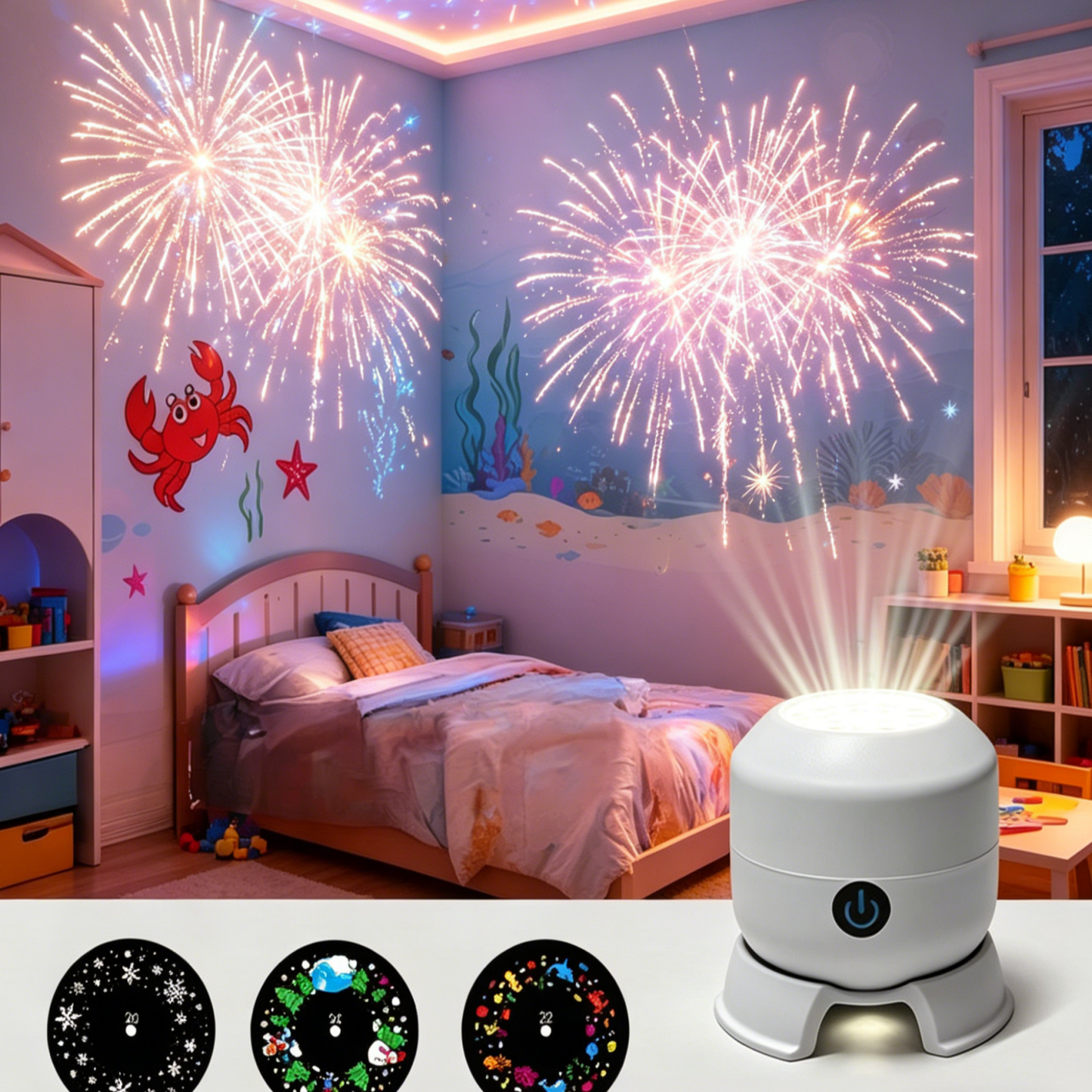 360° Rotating Holiday Projector Light | HD Clear Projection | Multi-Theme Decoration Light for Christmas, Birthday Parties & Kids' Bedroom | Eye-Safe Design