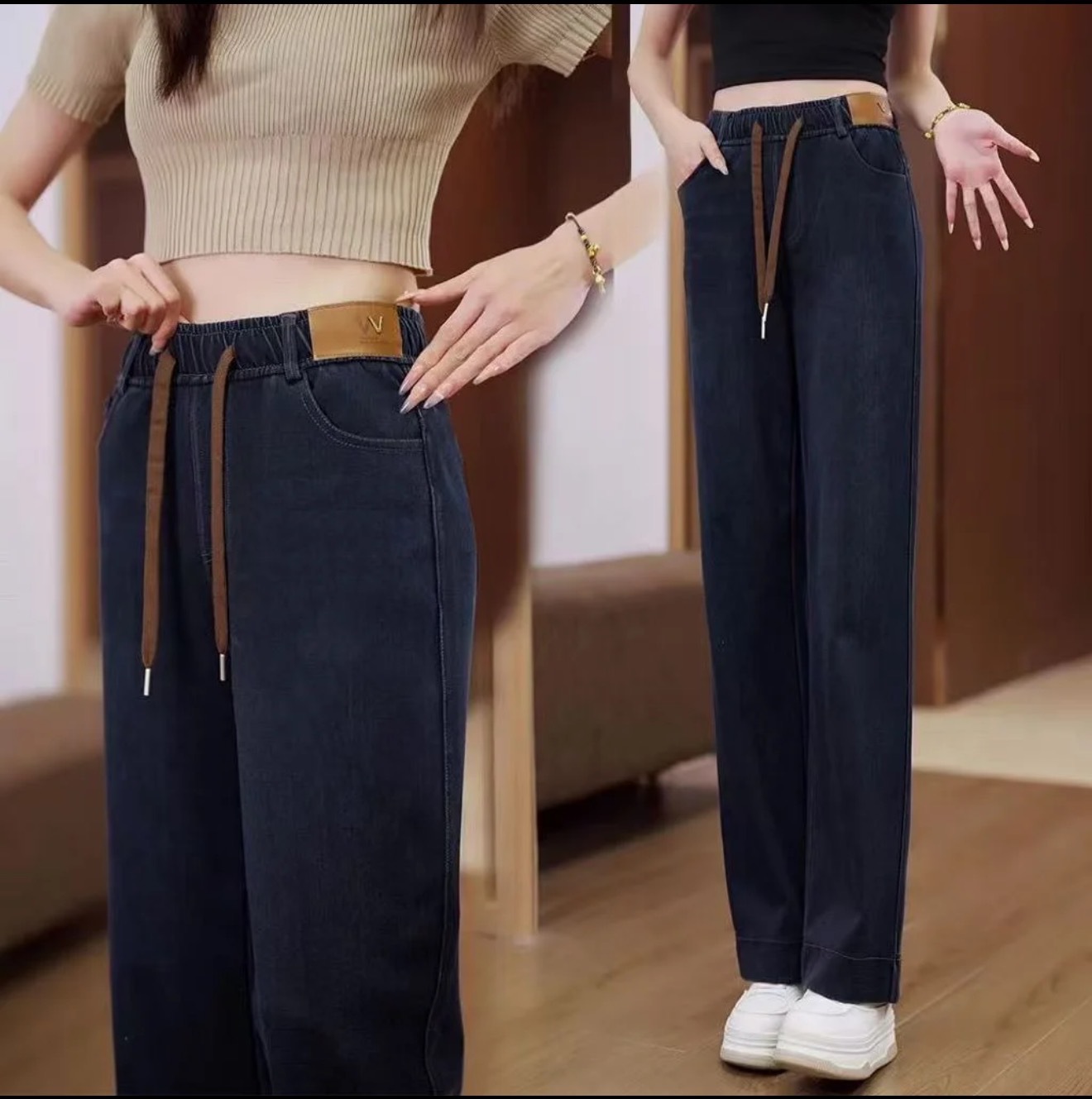 High-waisted, loose-fitting wide-leg jeans for women 