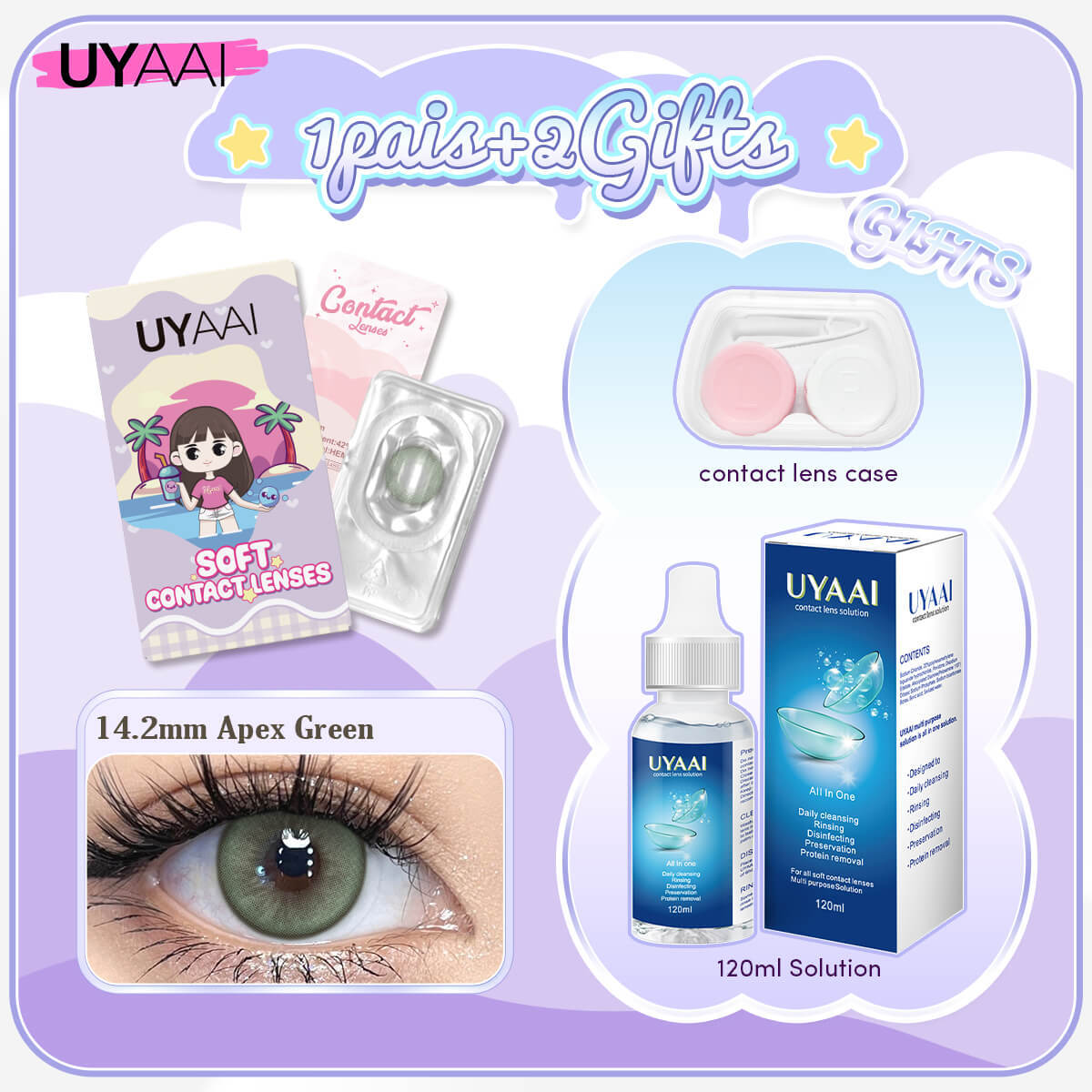 [Buy 1 Get 3] UYAAI 14.0-16.0MM Contact Lens Combo Set