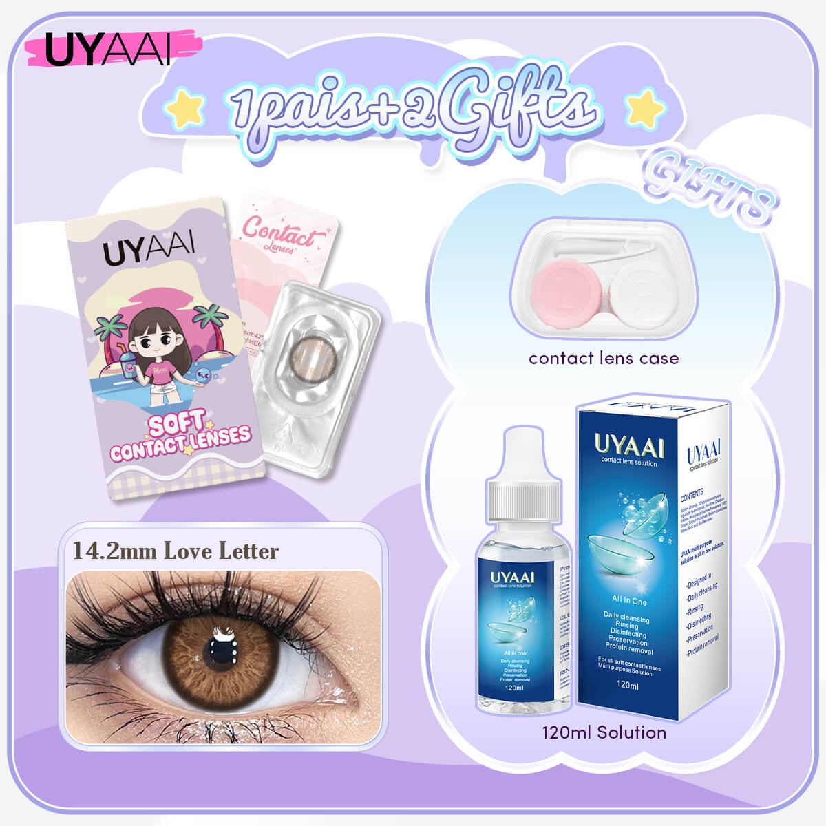 [Buy 1 Get 3] UYAAI 14.0-16.0MM Contact Lens Combo Set