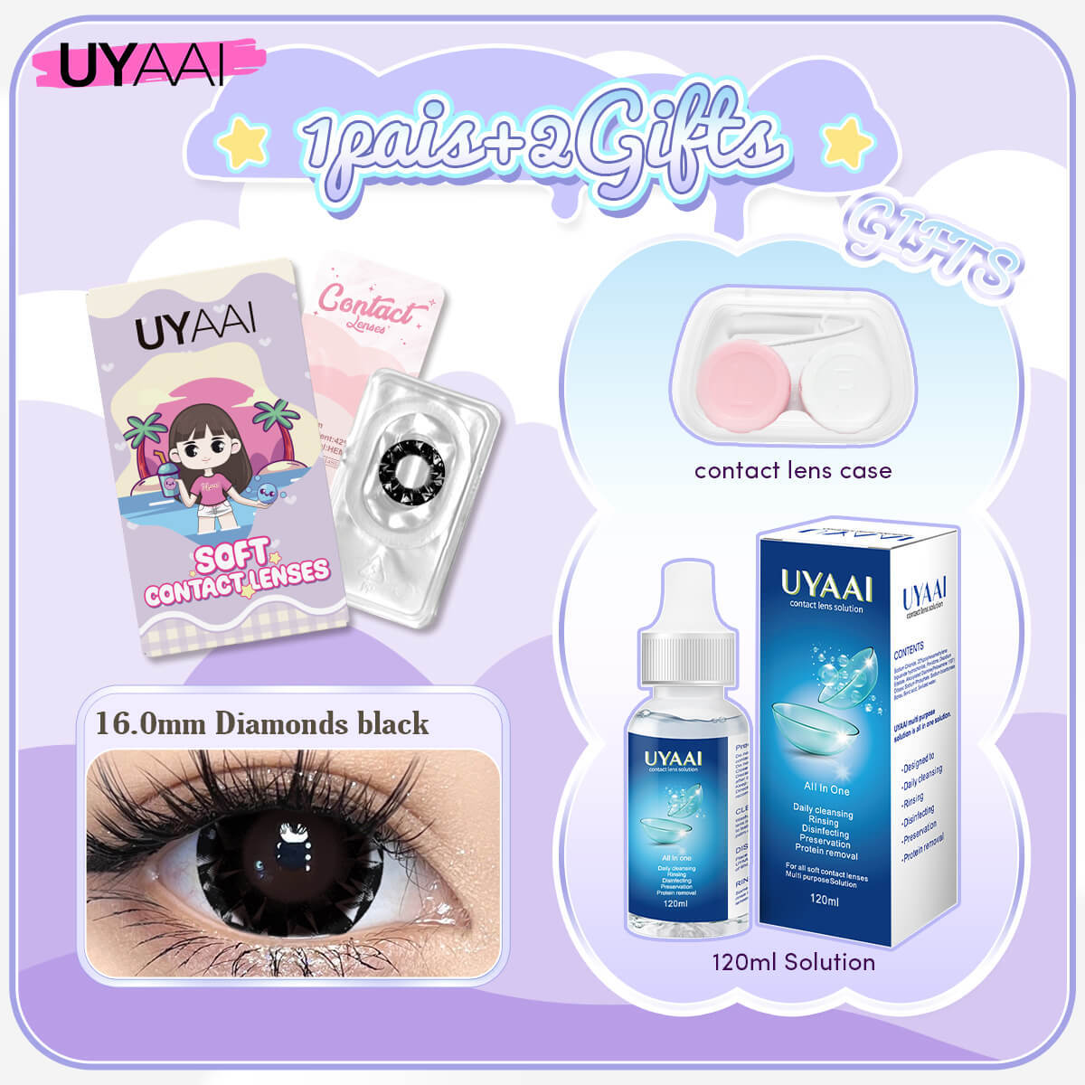 [Buy 1 Get 3] UYAAI 14.0-16.0MM Contact Lens Combo Set