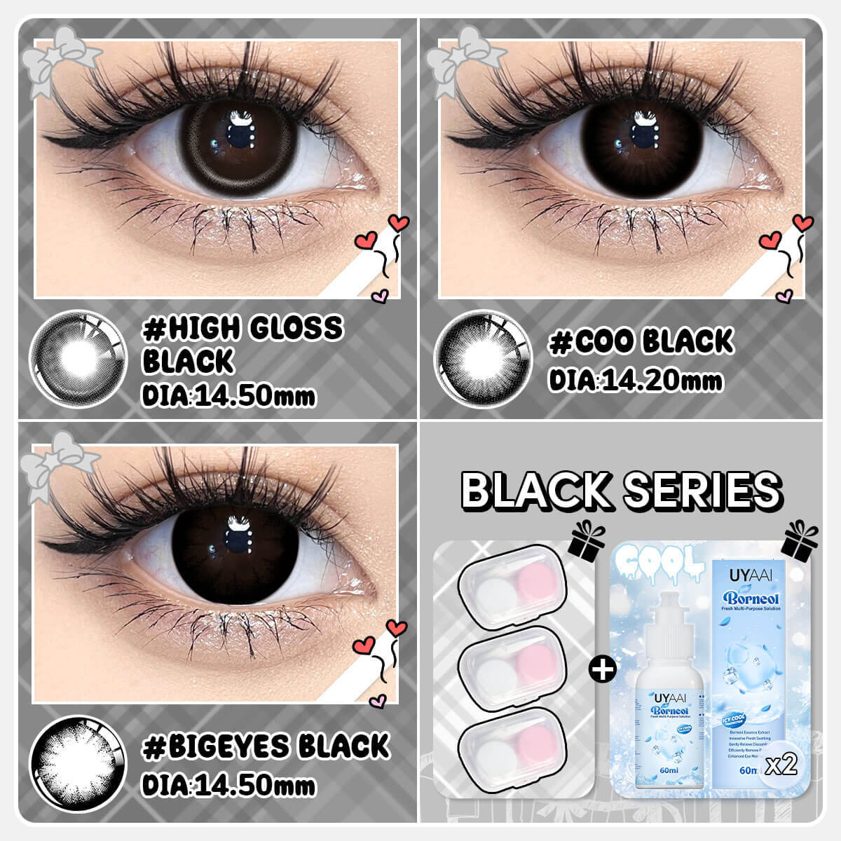 [Buy 3 Get 8] UYAAI 14.0-14.5MM Contact Lens Combo Set