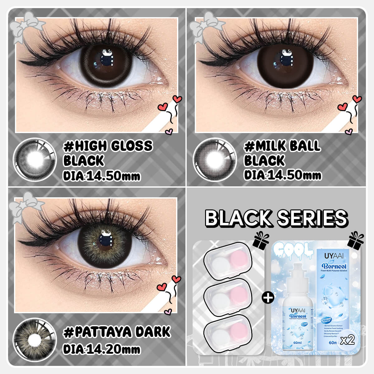 [Buy 3 Get 8] UYAAI 14.0-14.5MM Contact Lens Combo Set