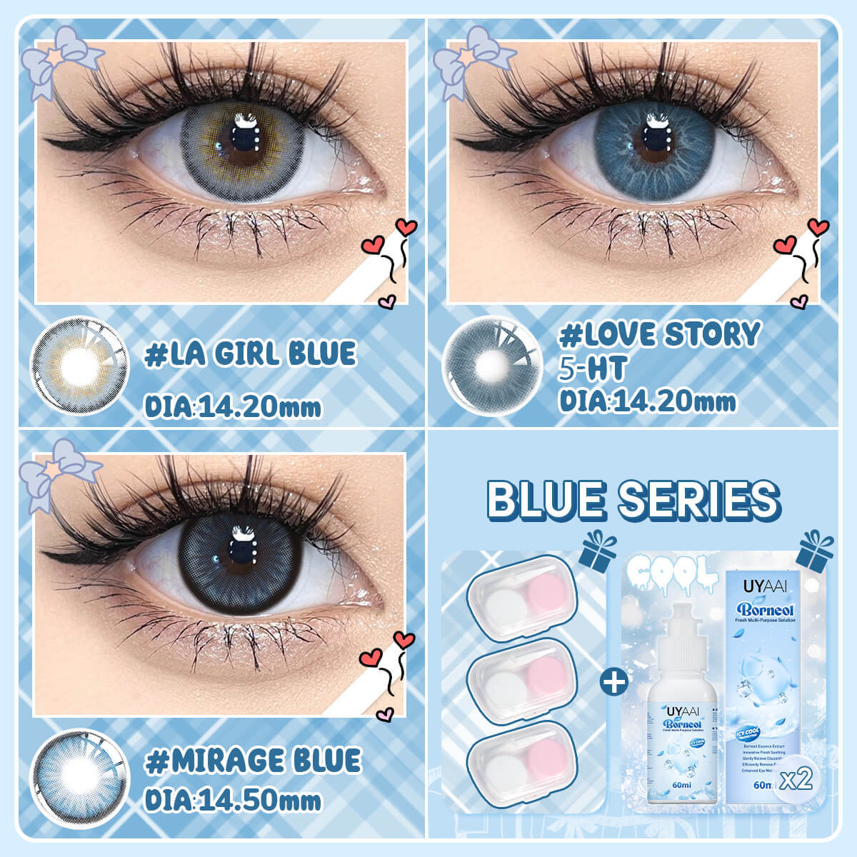 [Buy 3 Get 8] UYAAI 14.0-14.5MM Contact Lens Combo Set