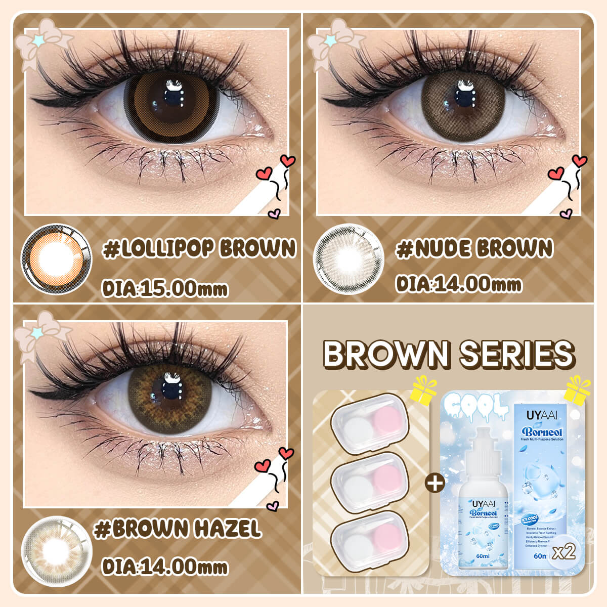 [Buy 3 Get 8] UYAAI 14.0-14.5MM Contact Lens Combo Set