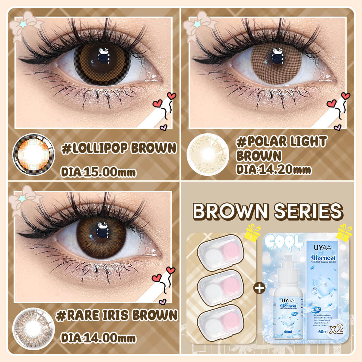 [Buy 3 Get 8] UYAAI 14.0-14.5MM Contact Lens Combo Set