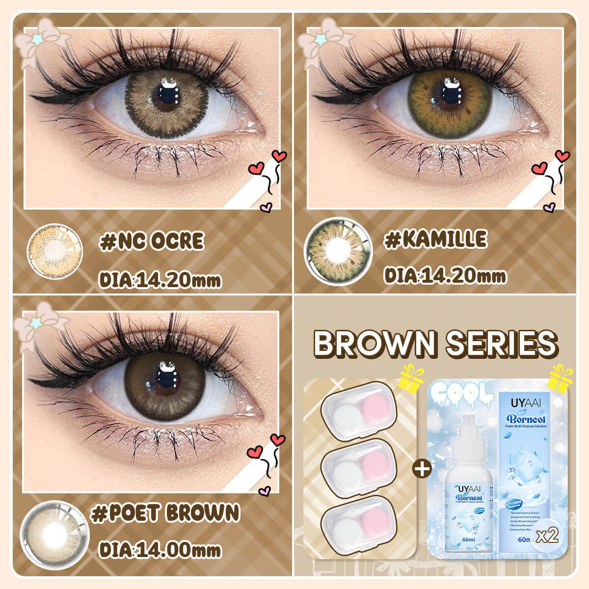 [Buy 3 Get 8] UYAAI 14.0-14.5MM Contact Lens Combo Set