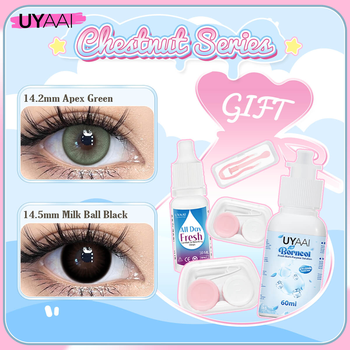 [ Buy 2 Get 5 Gifts] UYAAI 14.0-14.5MM Contact Lens Combo Set