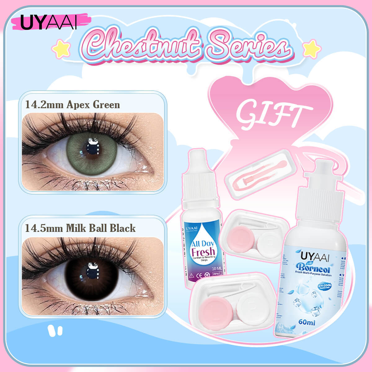 [ Buy 2 Get 5 Gifts] UYAAI 14.0-14.5MM Contact Lens Combo Set
