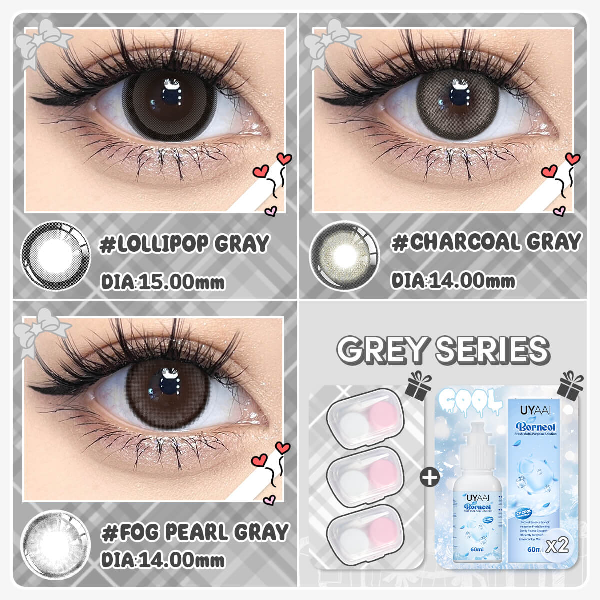 [Buy 3 Get 8] UYAAI 14.0-14.5MM Contact Lens Combo Set
