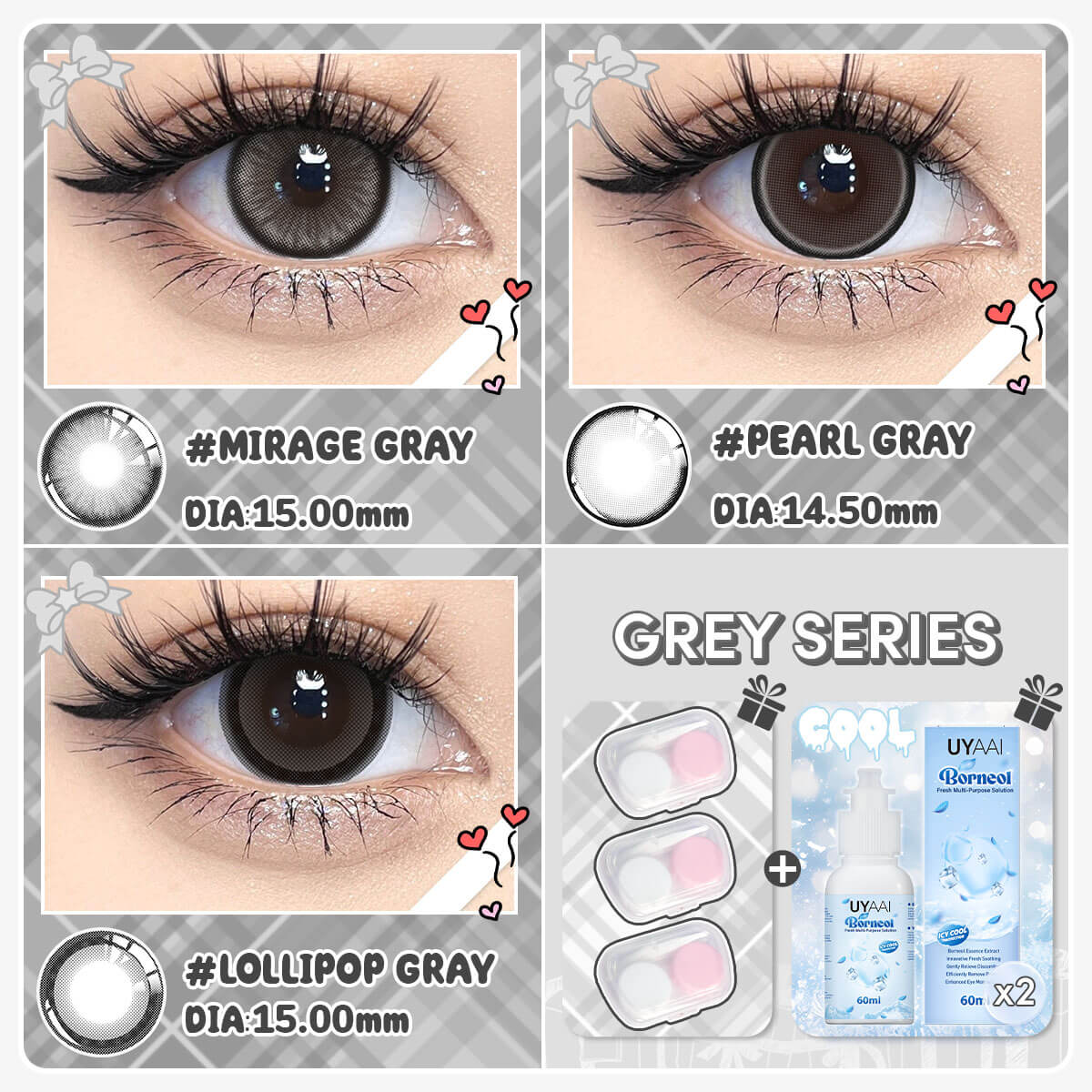 [Buy 3 Get 8] UYAAI 14.0-14.5MM Contact Lens Combo Set