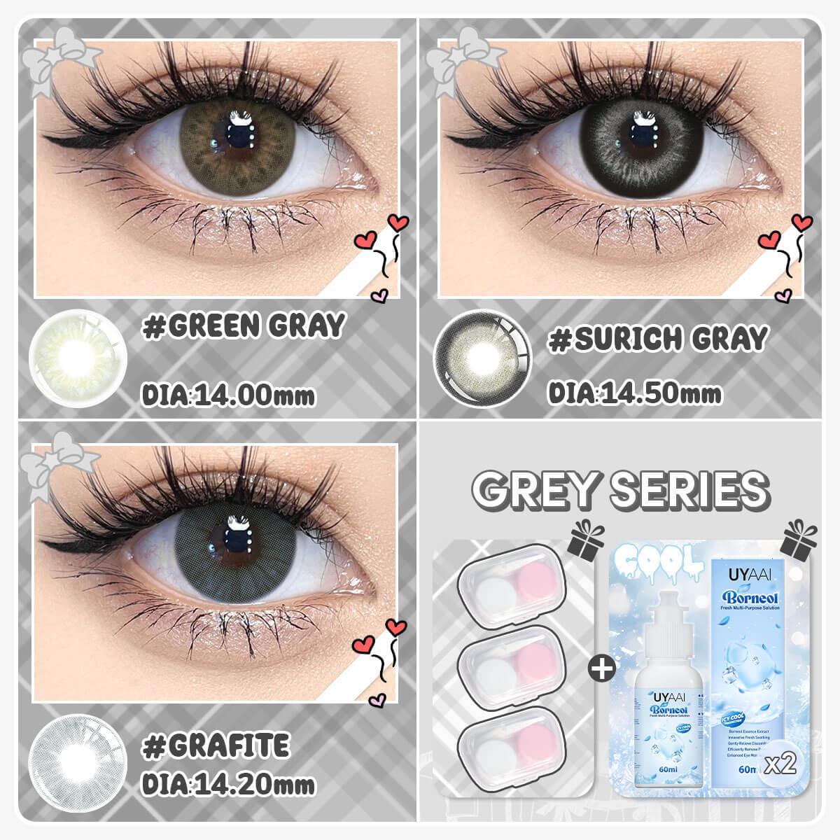 [Buy 3 Get 8] UYAAI 14.0-14.5MM Contact Lens Combo Set
