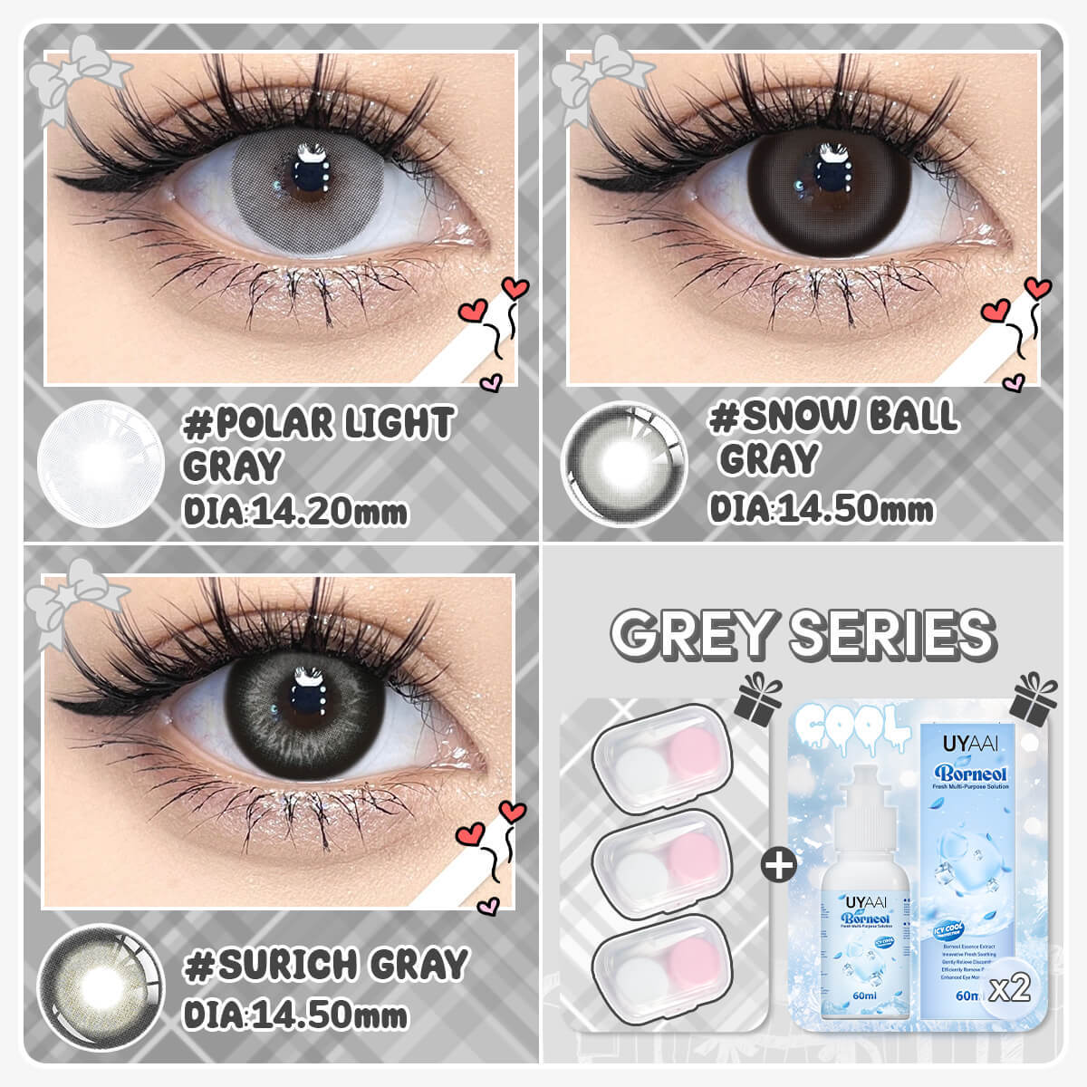 [Buy 3 Get 8] UYAAI 14.0-14.5MM Contact Lens Combo Set
