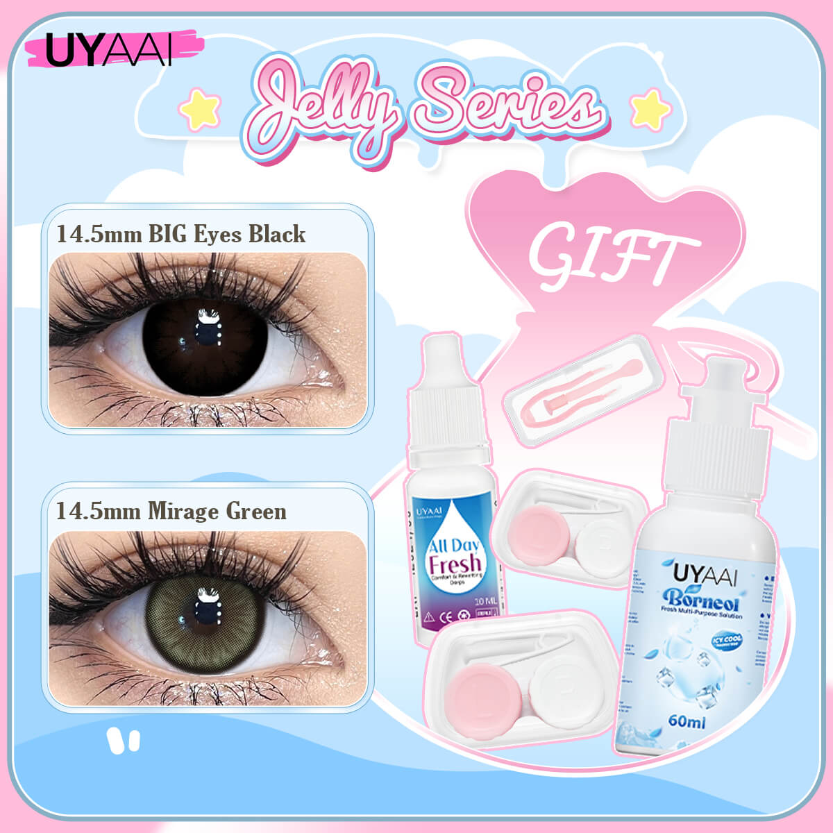 [ Buy 2 Get 5 Gifts] UYAAI 14.0-14.5MM Contact Lens Combo Set