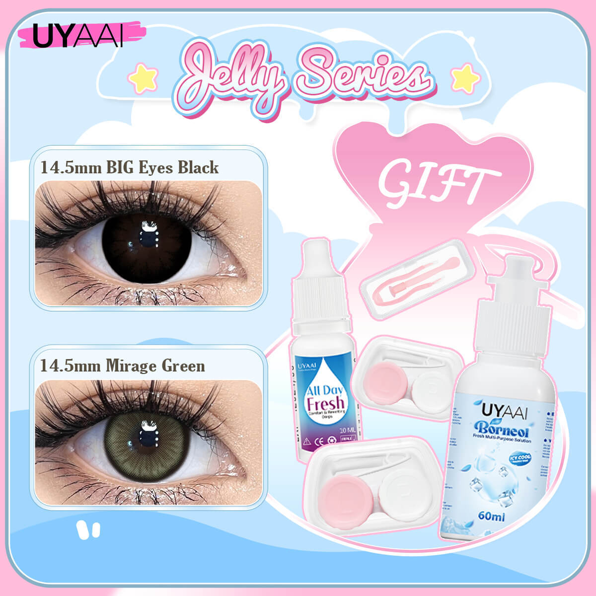 [ Buy 2 Get 5 Gifts] UYAAI 14.0-14.5MM Contact Lens Combo Set