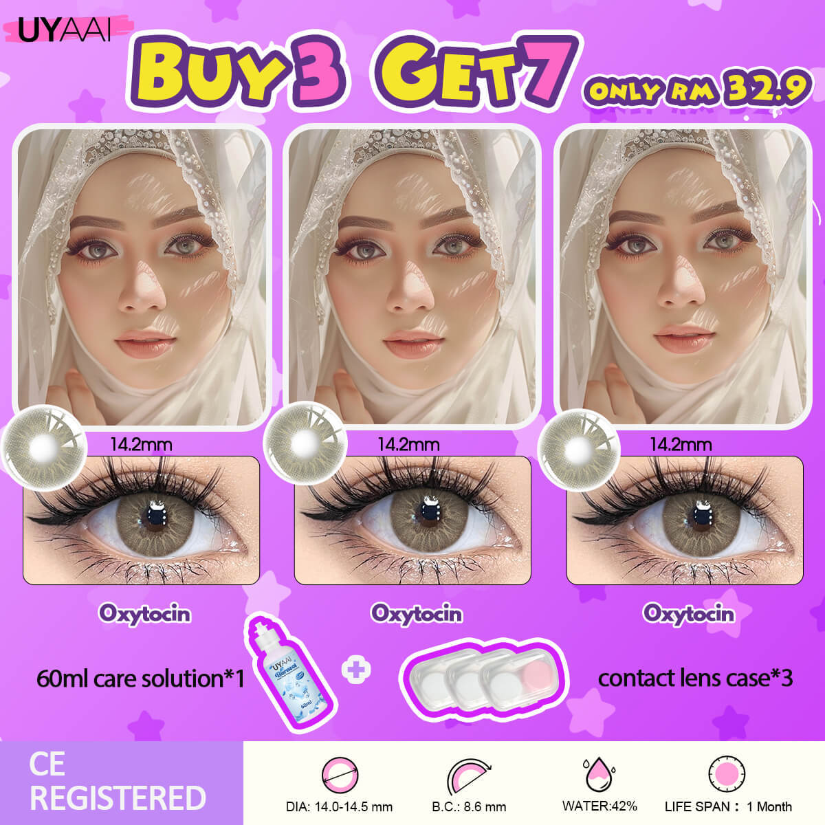 [Buy 3 Get 7] UYAAI 14.0-14.5MM Contact Lens Combo Set