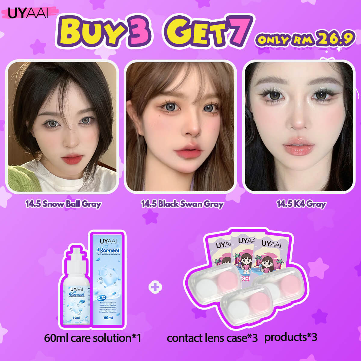 [Power+Buy 3 Get 7] UYAAI 14.0-16.0MM Contact Lens Combo Set