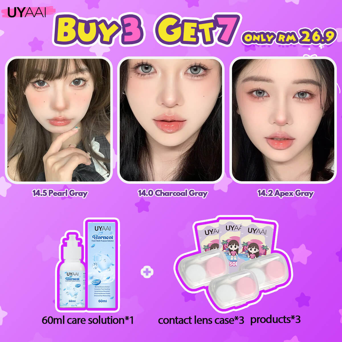 [Power+Buy 3 Get 7] UYAAI 14.0-16.0MM Contact Lens Combo Set