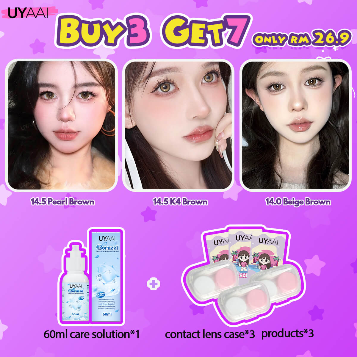 [Power+Buy 3 Get 7] UYAAI 14.0-16.0MM Contact Lens Combo Set