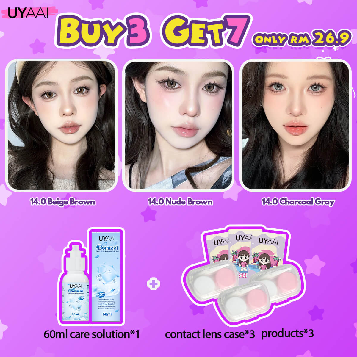 [Power+Buy 3 Get 7] UYAAI 14.0-16.0MM Contact Lens Combo Set