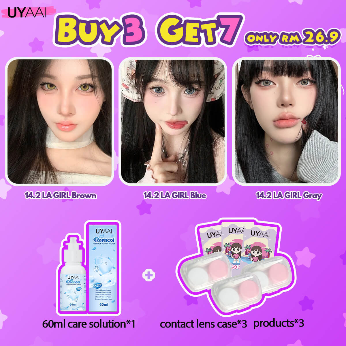 [Power+Buy 3 Get 7] UYAAI 14.0-16.0MM Contact Lens Combo Set
