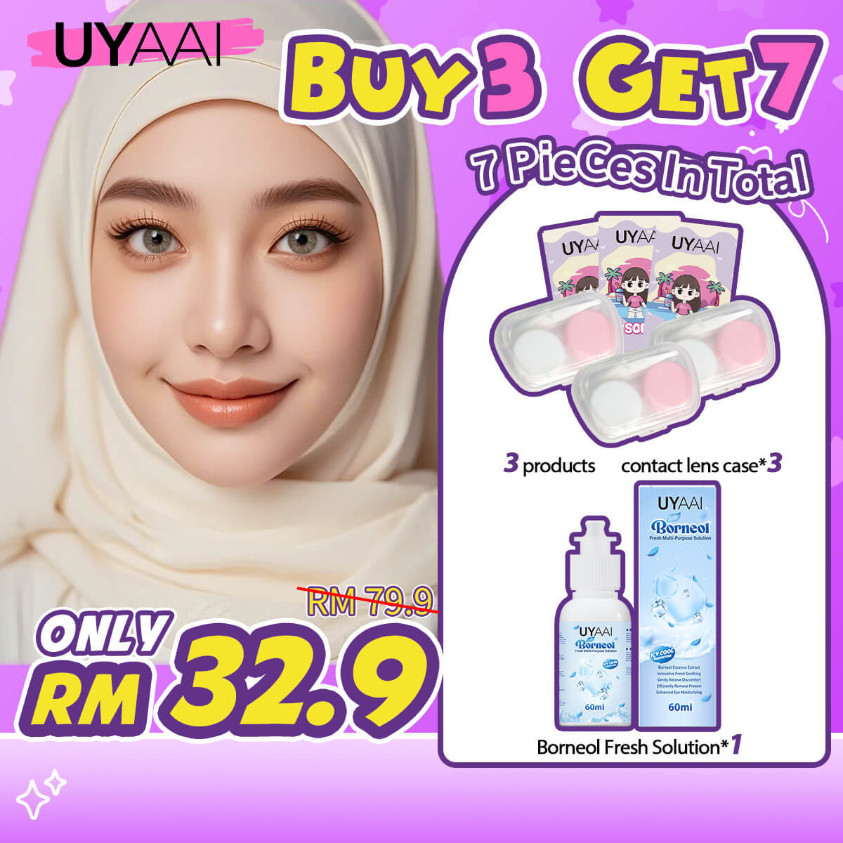 [Power+Buy 3 Get 7] UYAAI 14.0-16.0MM Contact Lens Combo Set