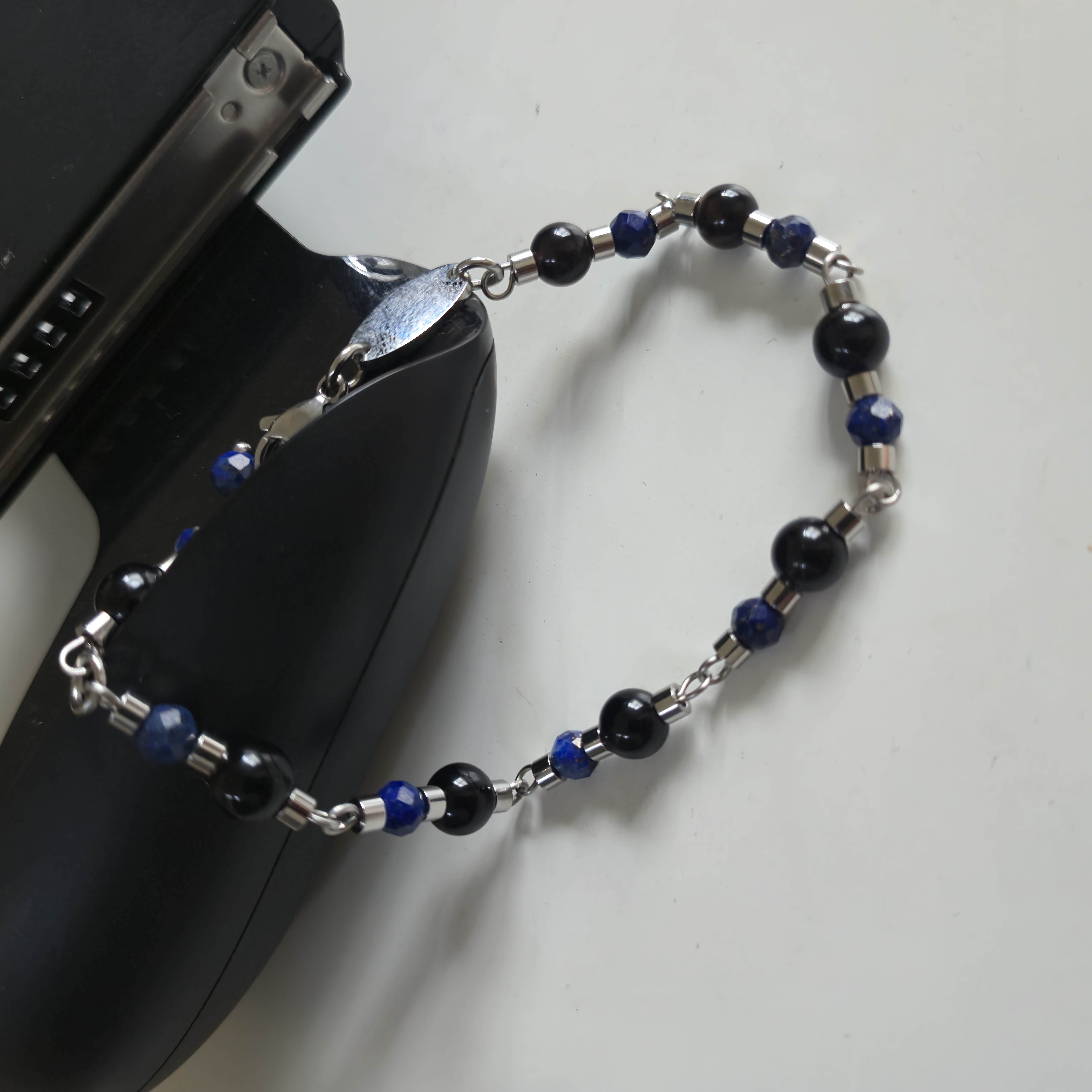 ATELIER OBSIDIAN N LAPIS LAZULI BEAD BRACELET SILVER