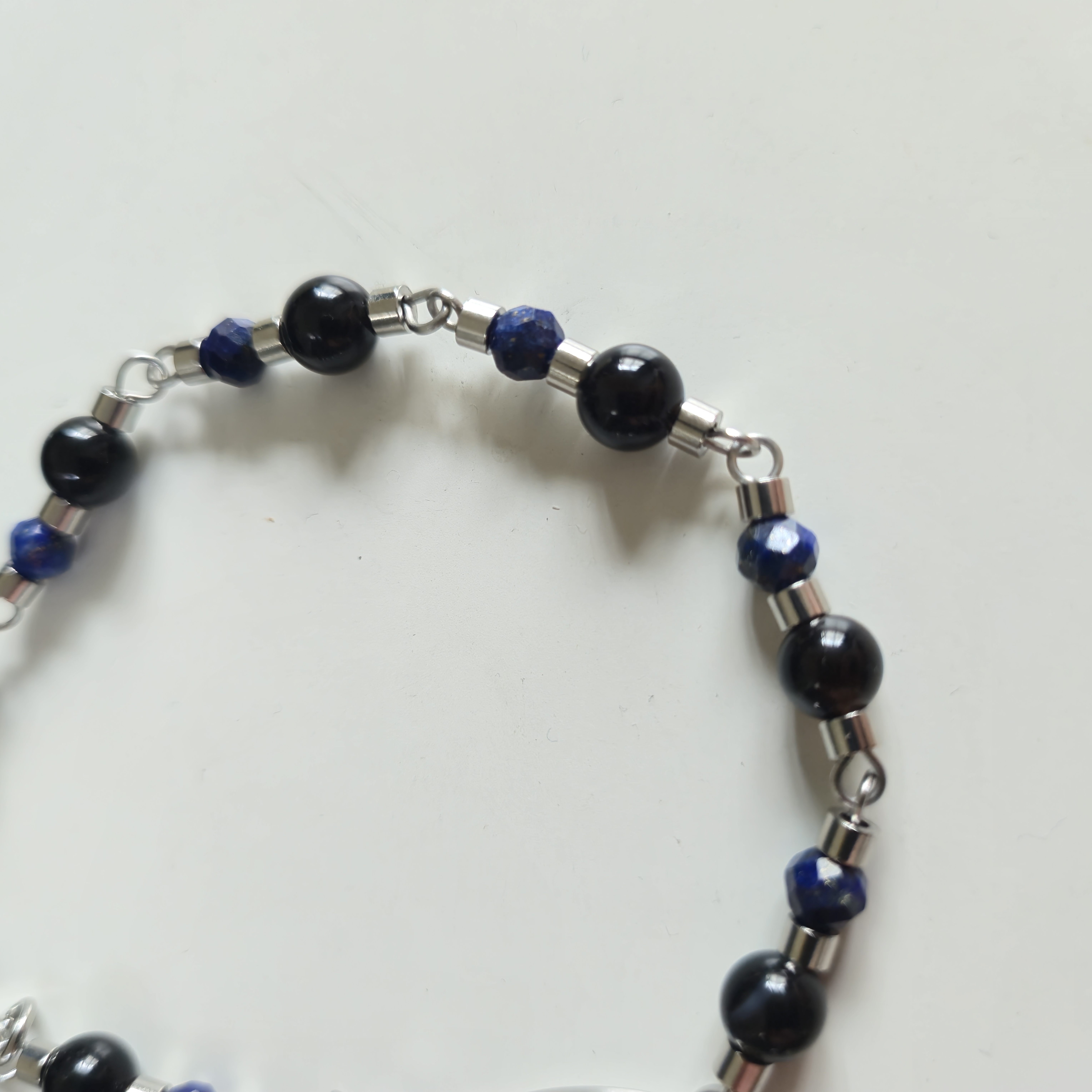 ATELIER OBSIDIAN N LAPIS LAZULI BEAD BRACELET SILVER