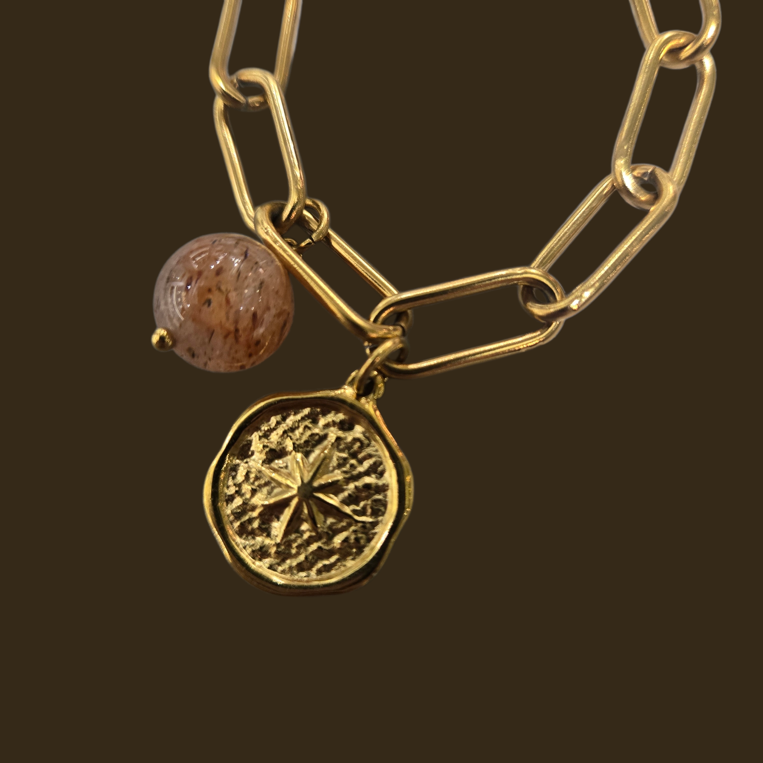 THICK PAPERCLIP COPPER RUTILE BRACELET GOLD