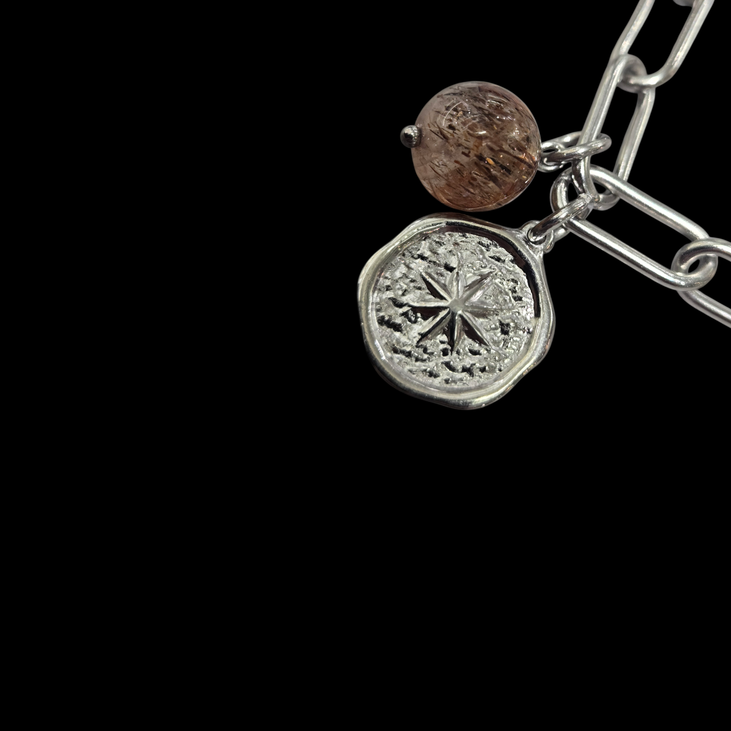 THICK PAPERCLIP COPPER RUTILE BRACELET SILVER